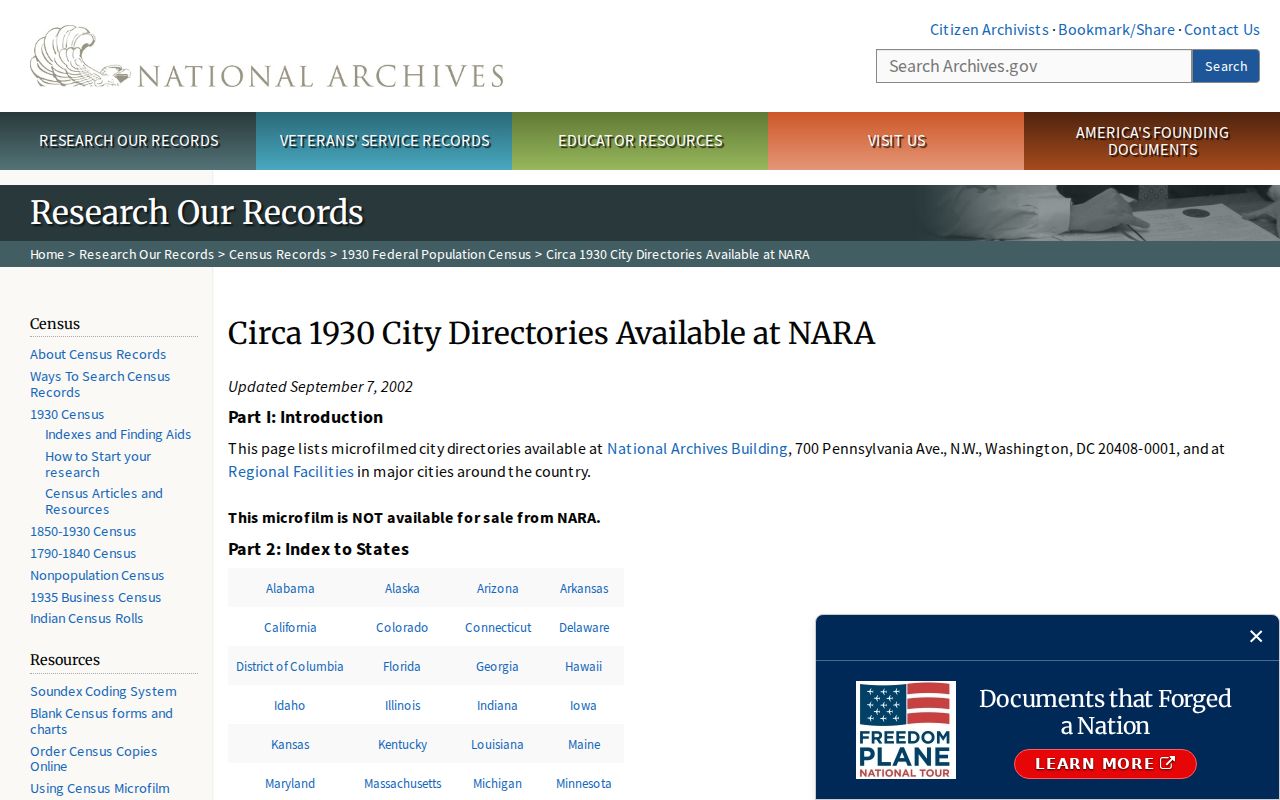 National Archives 1930 city directory holdings that include Menlo Park