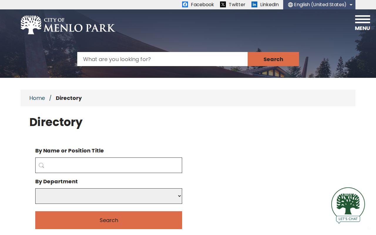 Menlo Park residents directory reference to the city staff directory