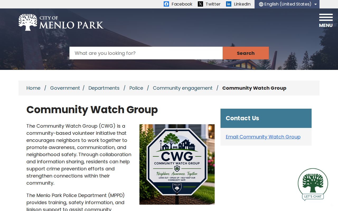 Menlo Park neighbors Neighborhood Watch formation information