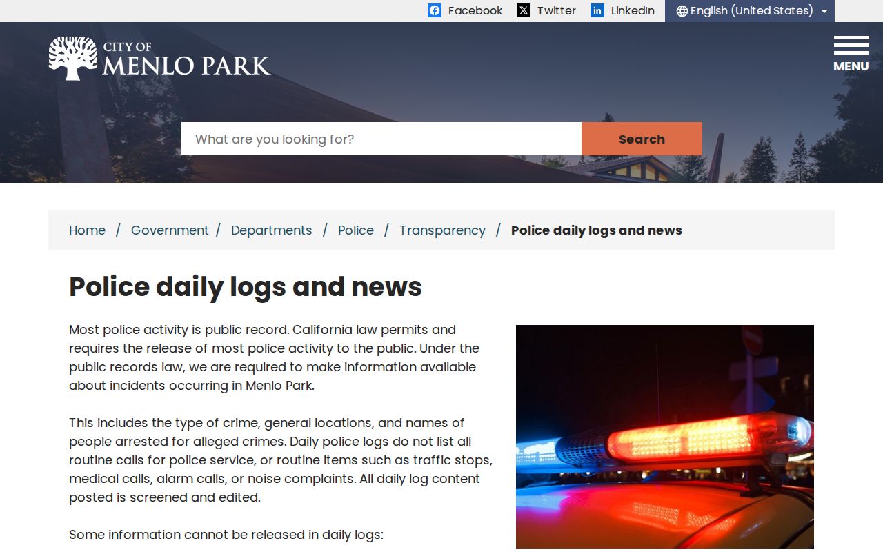 Menlo Park neighbors police daily logs and public activity