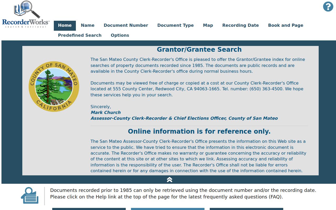 Menlo Park previous residents RecorderWorks deed index for address history
