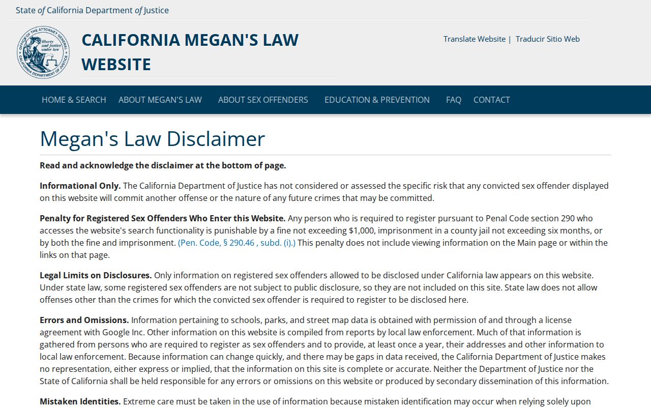 Menlo Park resident lookup California Megan's Law public registry