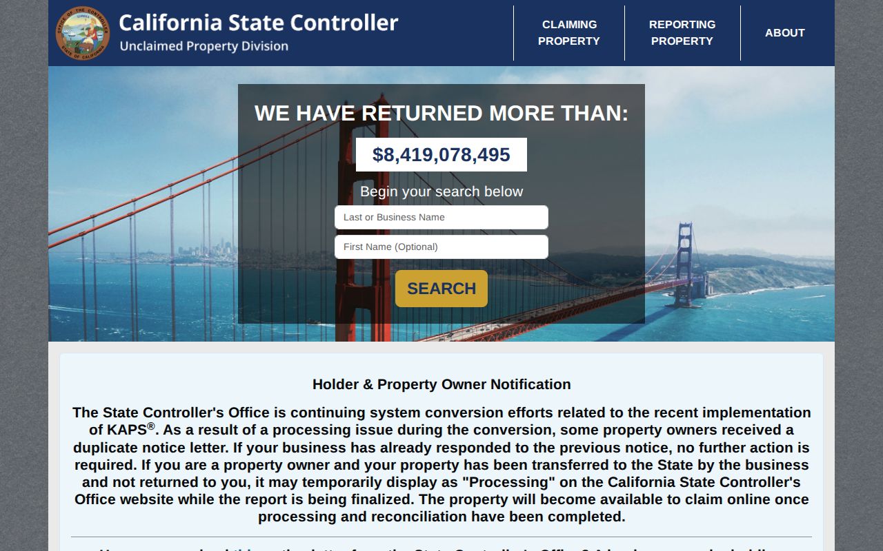 Menlo Park resident lookup California unclaimed property ClaimIt search