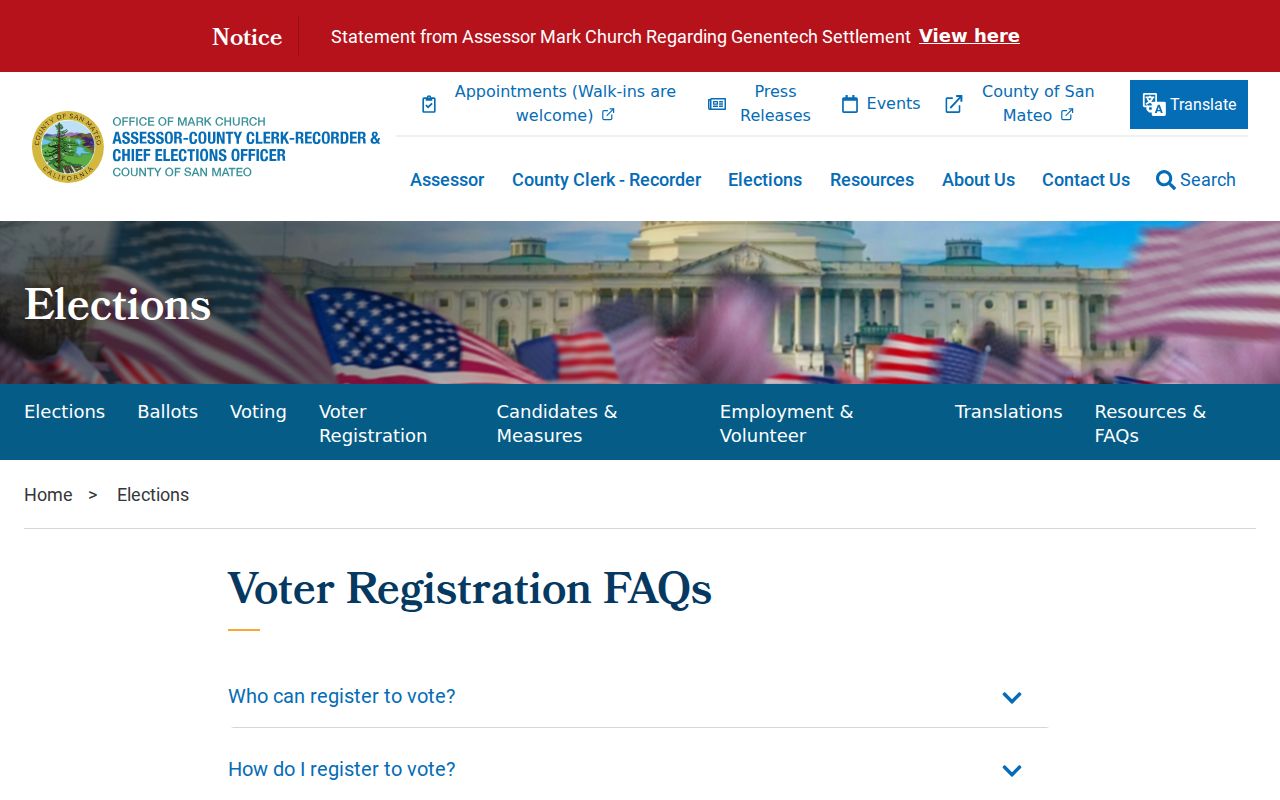 Menlo Park ZIP code directory voter registration FAQ